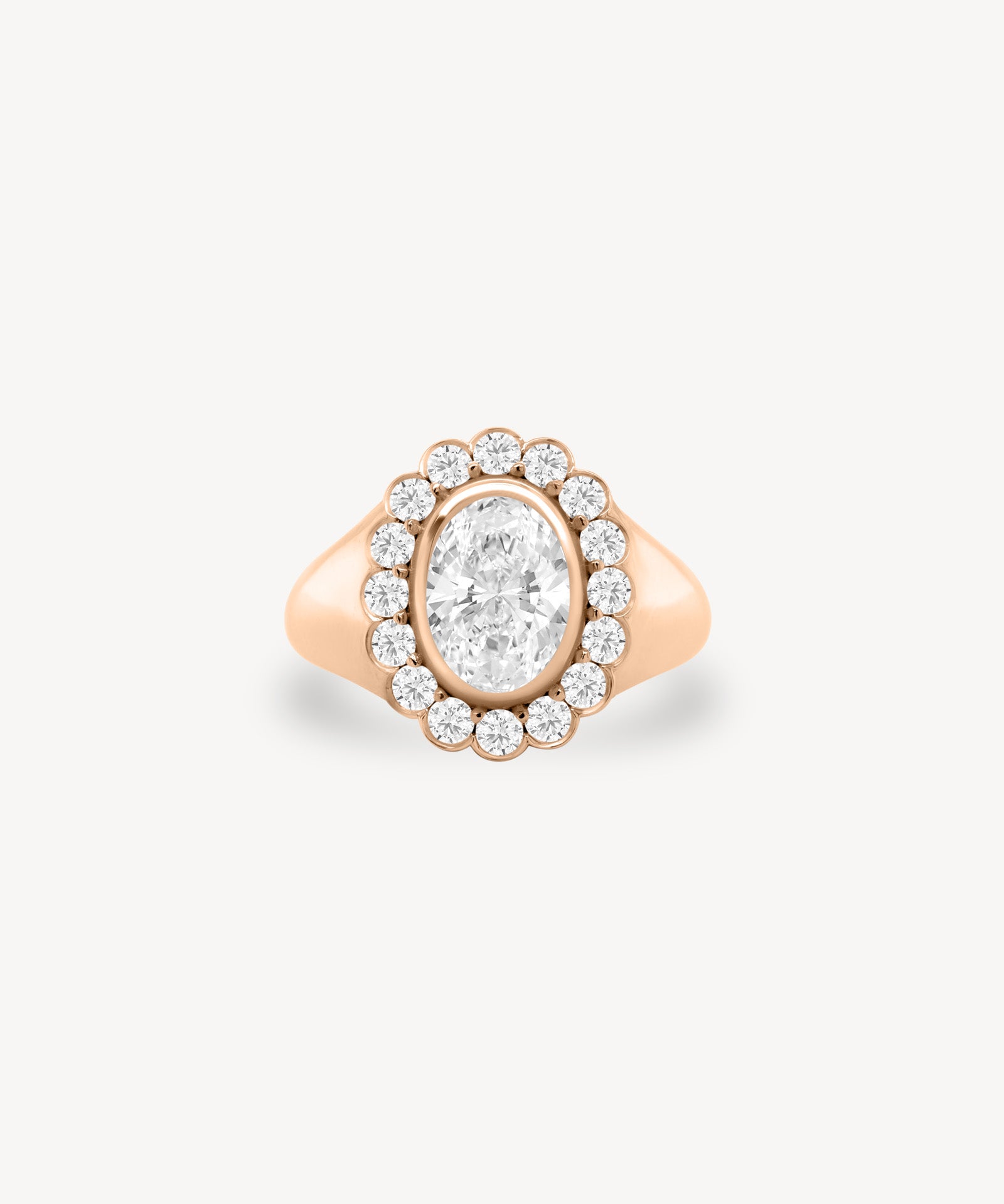 Oval Cut Diamond Halo Signet Ring