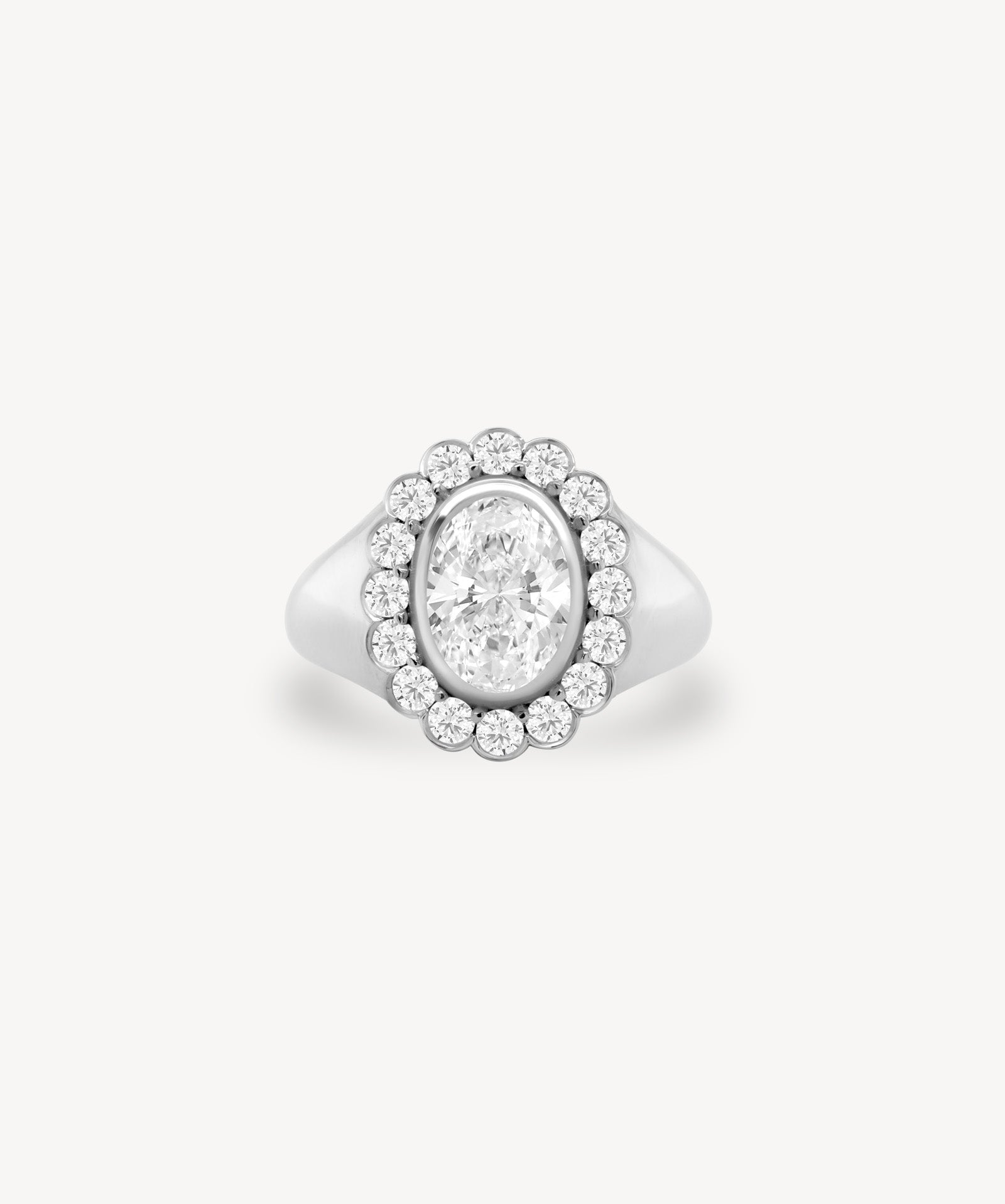 Oval Cut Diamond Halo Signet Ring