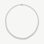 20.00 ctw white gold graduated tennis necklace with round diamonds on a white background