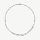 20.00 ctw white gold graduated tennis necklace with round diamonds on a white background