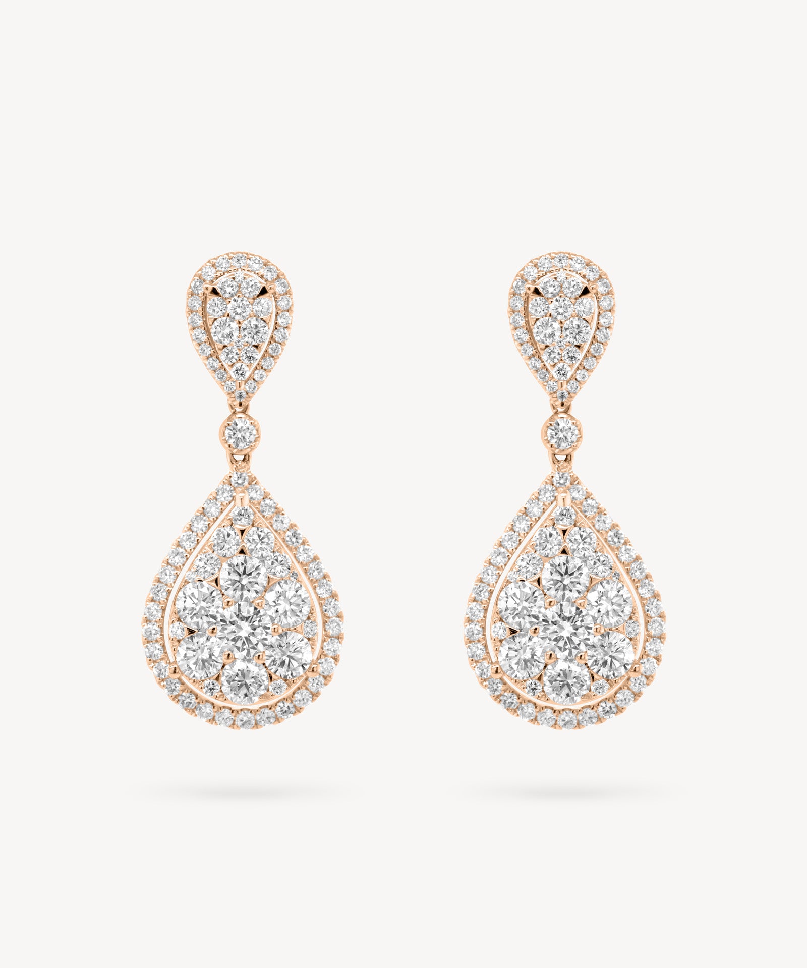 Double Pear Diamond Pavé Halo Drop Earrings