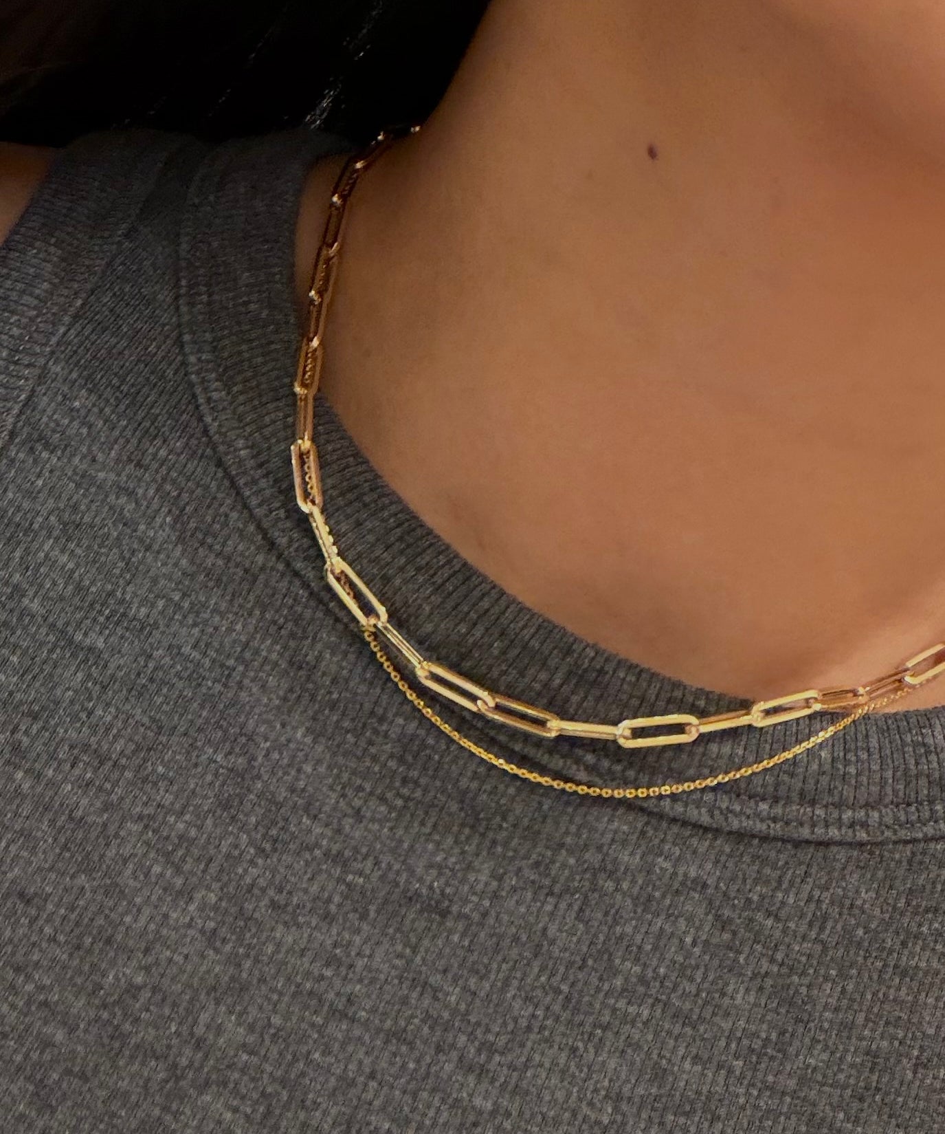 Gold paperclip necklace in yellow gold worn layered – tinxx jewelry