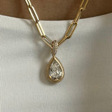 Pear Cut Diamond Bezel Pendant with Knife-Edge Bail in Matte Gold Necklace