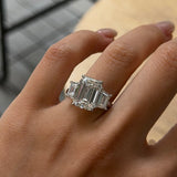 Emerald Cut Diamond Three Stone Ring With Trapezoid Cut Side Stones