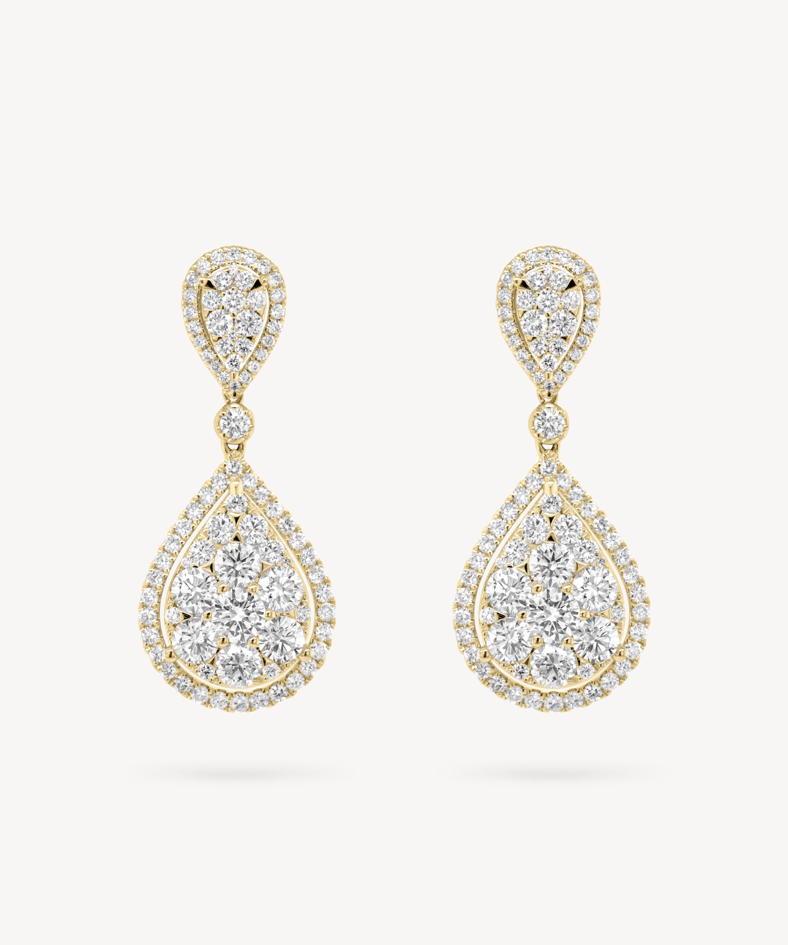 Double Pear Diamond Pavé Halo Drop Earrings