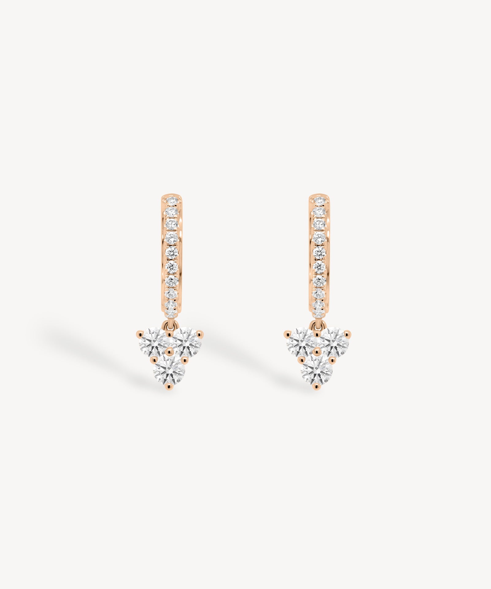 Three Stone Diamond Huggie Drop Earrings