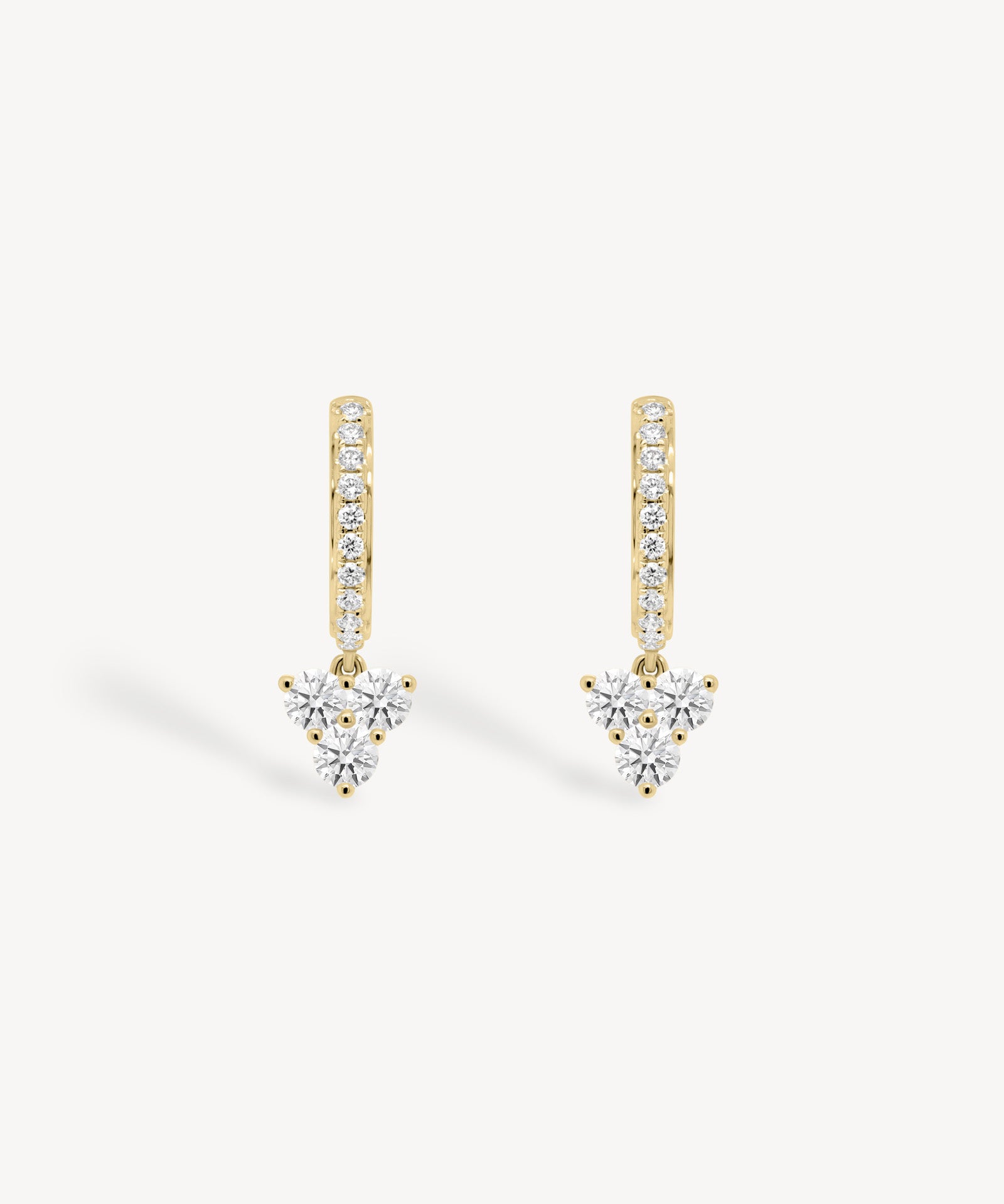 Three Stone Diamond Huggie Drop Earrings
