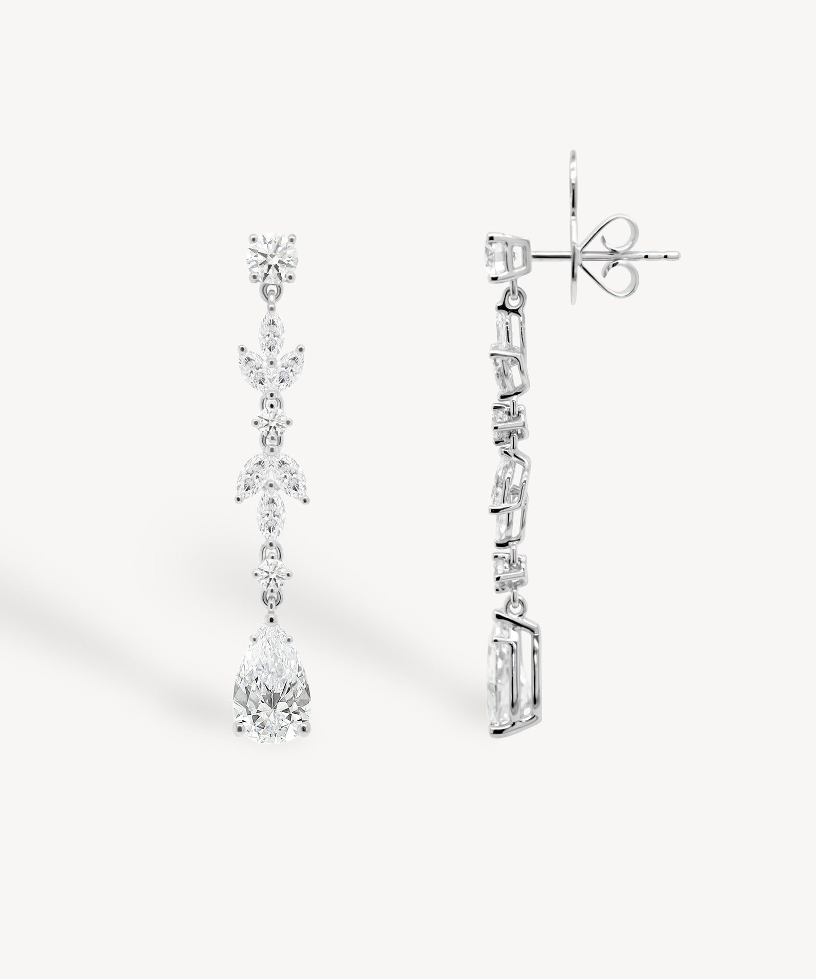 Mixed Diamond Cluster Long Drop Earrings