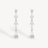 Mixed Diamond Cluster Long Drop Earrings