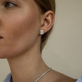 Emerald Cut Diamond Stud Earrings with Removable Halo