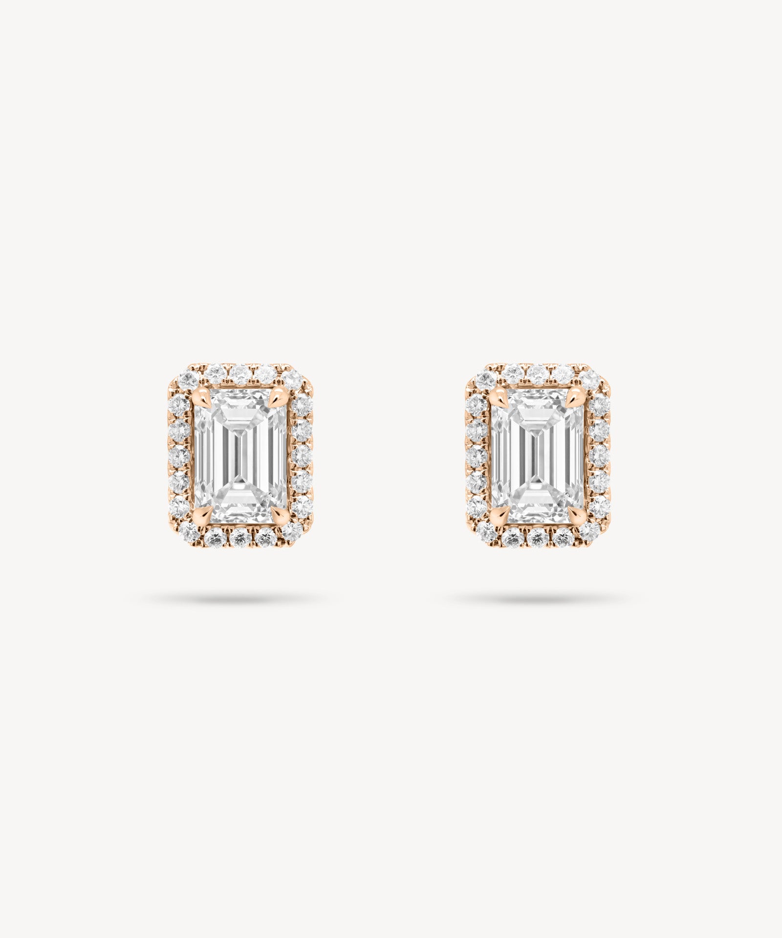 Emerald Cut Diamond Stud Earrings with Removable Halo