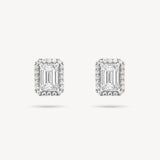 Emerald Cut Diamond Stud Earrings with Removable Halo