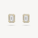 Emerald Cut Diamond Stud Earrings with Removable Halo