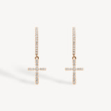 Cross Diamond Pavé Huggie Drop Earrings