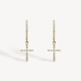 Cross Diamond Pavé Huggie Drop Earrings