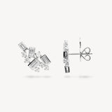 Baguette and Round Cut Diamond Cluster Stud Earrings