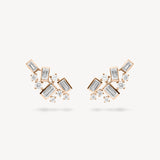Baguette and Round Cut Diamond Cluster Stud Earrings