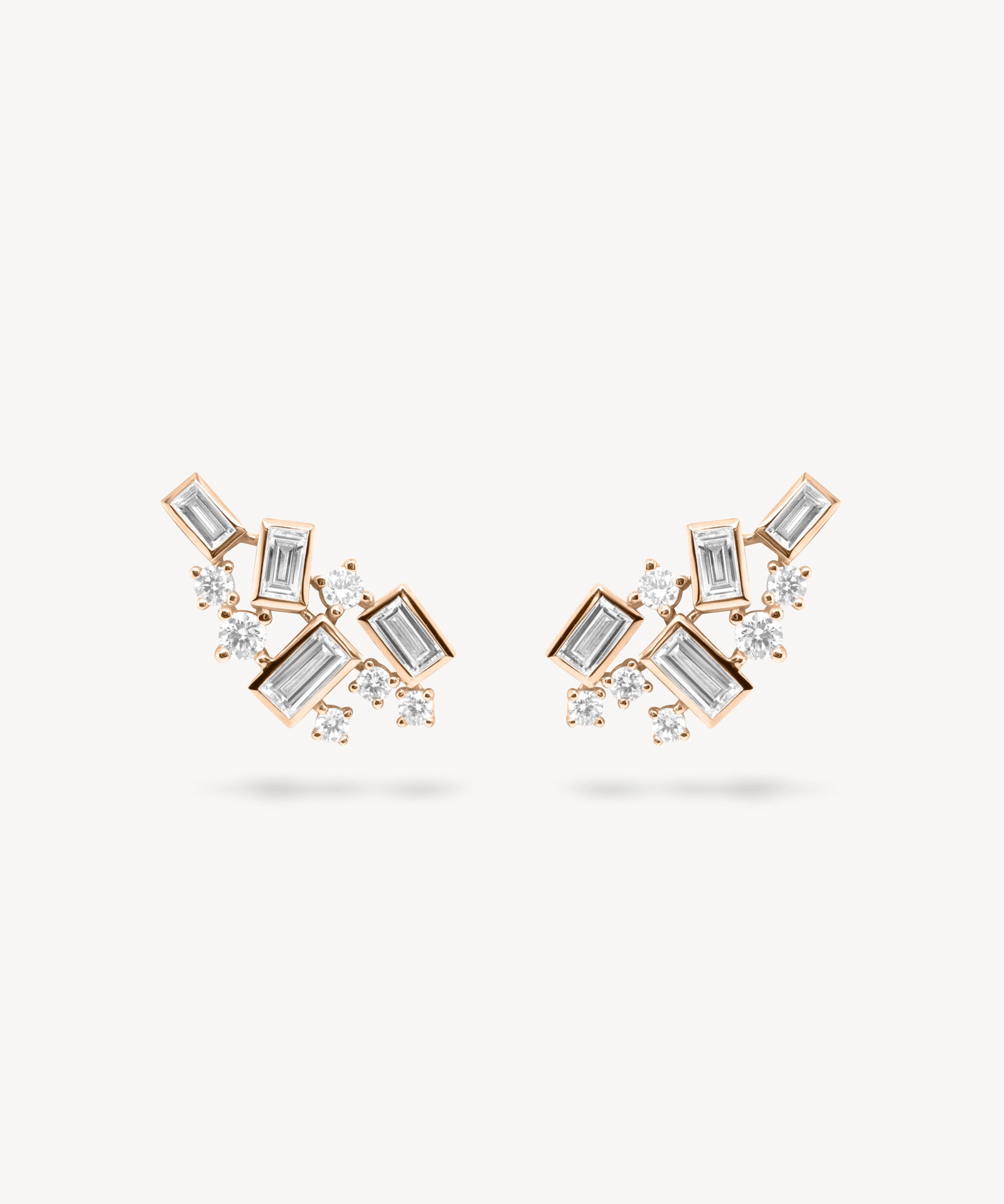 Baguette and Round Cut Diamond Cluster Stud Earrings