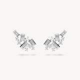 Baguette and Round Cut Diamond Cluster Stud Earrings