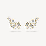 Baguette and Round Cut Diamond Cluster Stud Earrings