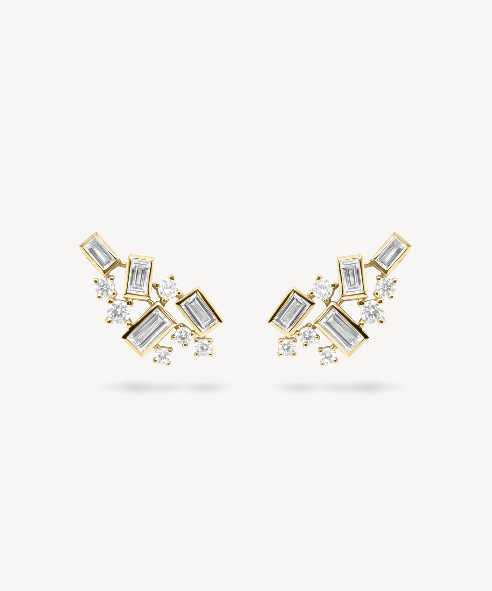 Baguette and Round Cut Diamond Cluster Stud Earrings