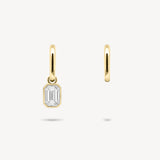 Huggie Earrings with Removable Emerald Cut Bezel Diamond Drops
