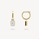 Huggie Earrings with Removable Emerald Cut Bezel Diamond Drops