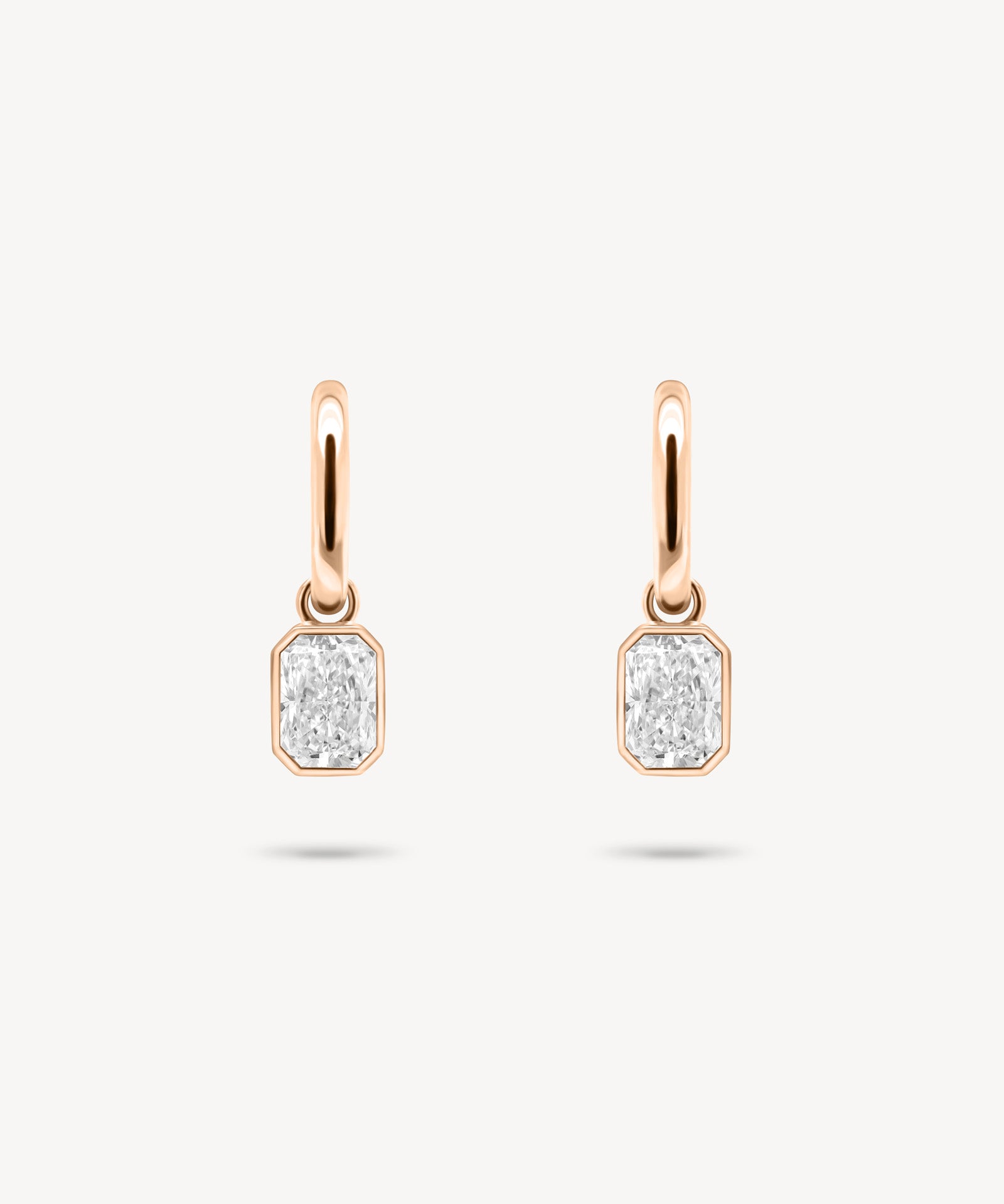 Huggie Earrings with Removable Radiant Cut Bezel Diamond Drops