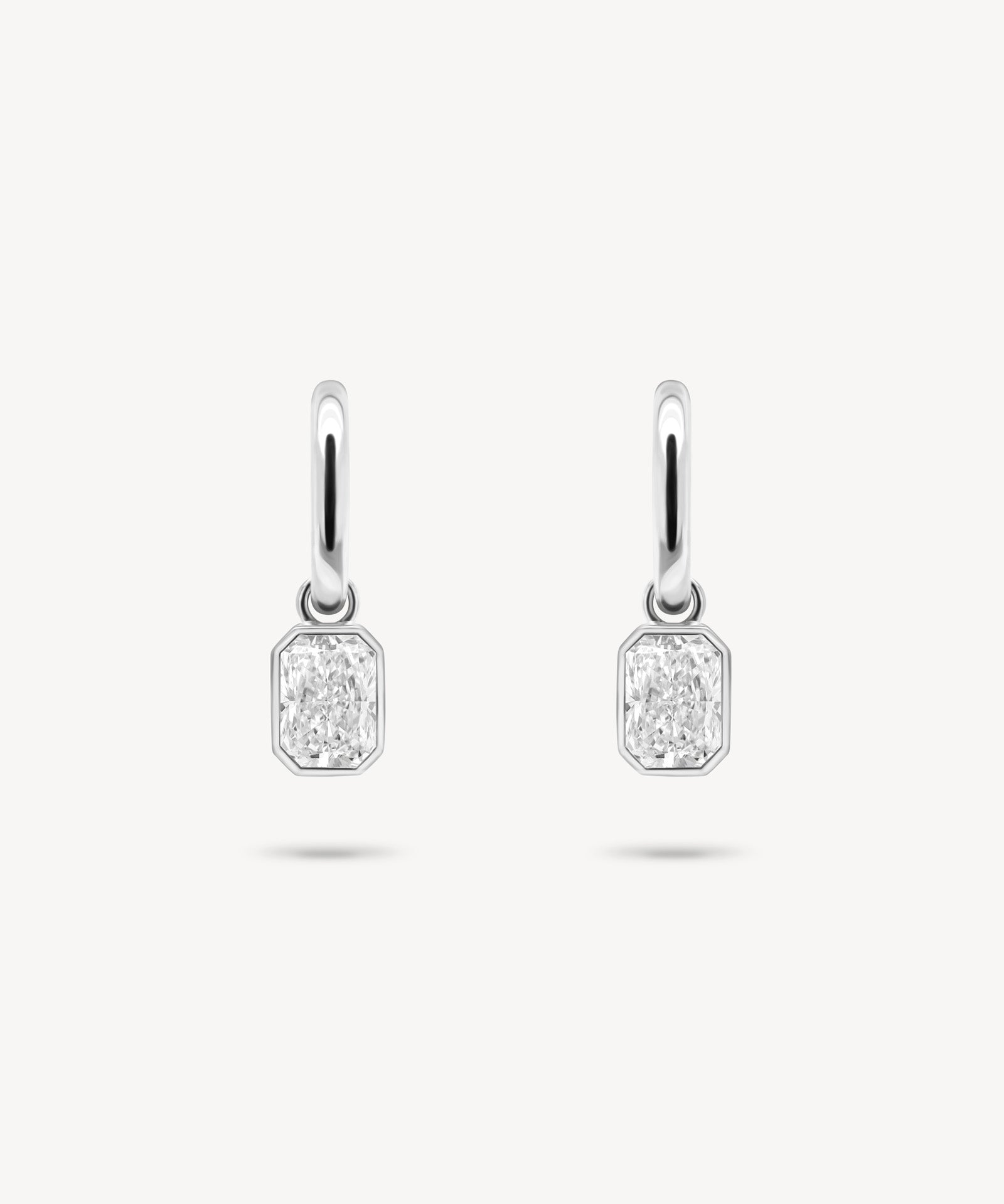 Huggie Earrings with Removable Radiant Cut Bezel Diamond Drops