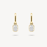 Huggie Earrings with Removable Radiant Cut Bezel Diamond Drops