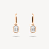 Huggie Earrings with Removable Emerald Cut Bezel Diamond Drops