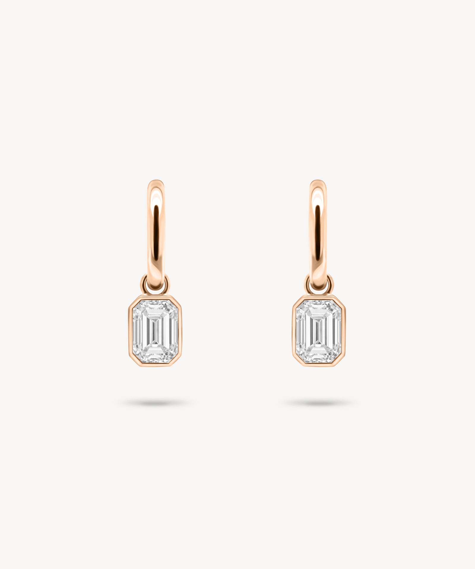 Huggie Earrings with Removable Emerald Cut Bezel Diamond Drops