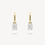 Huggie Earrings with Removable Emerald Cut Diamond Drops