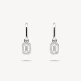 Huggie Earrings with Removable Emerald Cut Bezel Diamond Drops