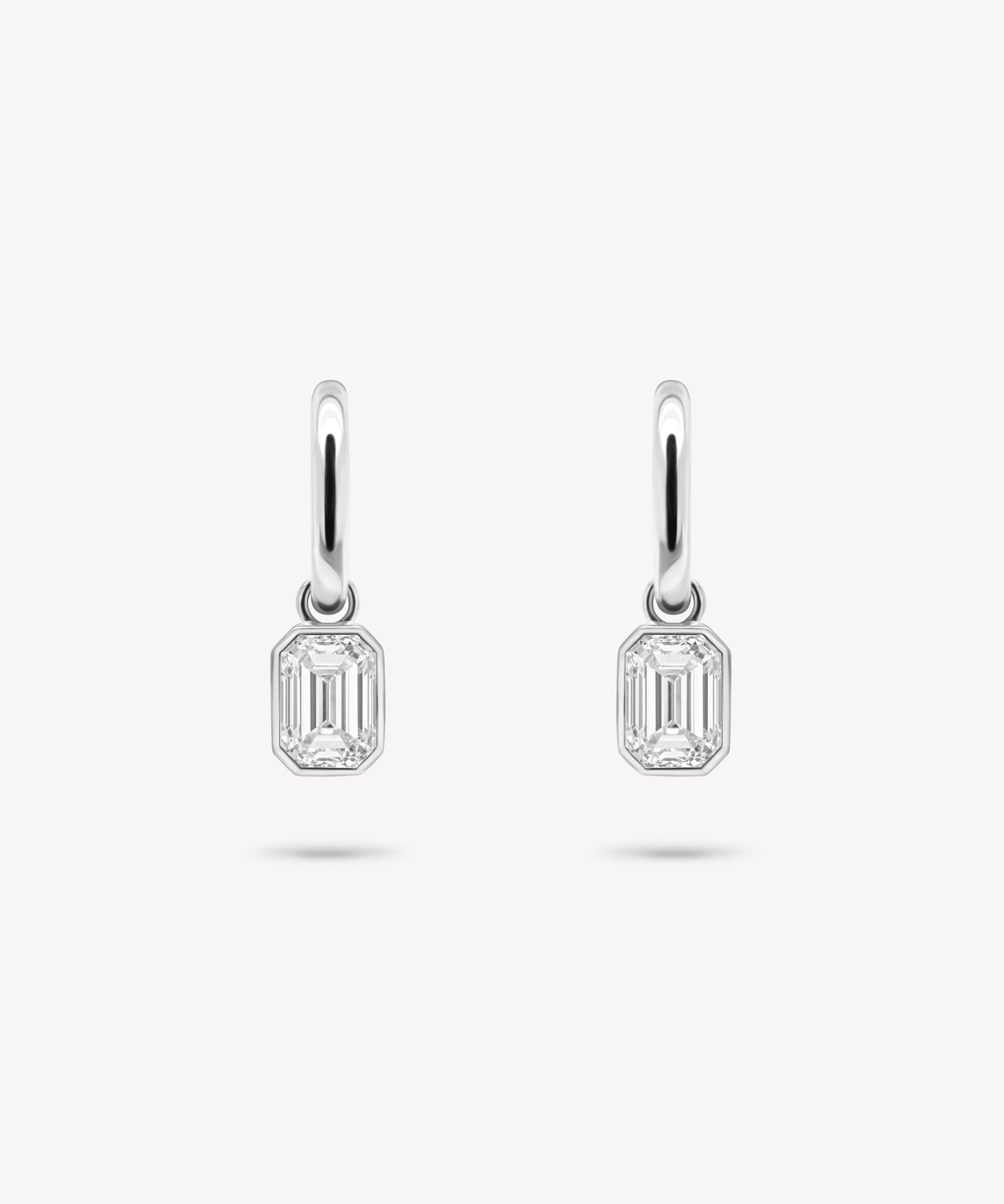 Huggie Earrings with Removable Emerald Cut Bezel Diamond Drops