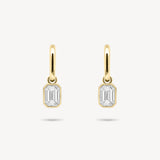Huggie Earrings with Removable Emerald Cut Bezel Diamond Drops
