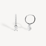 Mini Emerald Cut Diamond Huggie Drop Earrings