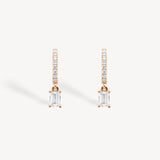 Mini Emerald Cut Diamond Huggie Drop Earrings