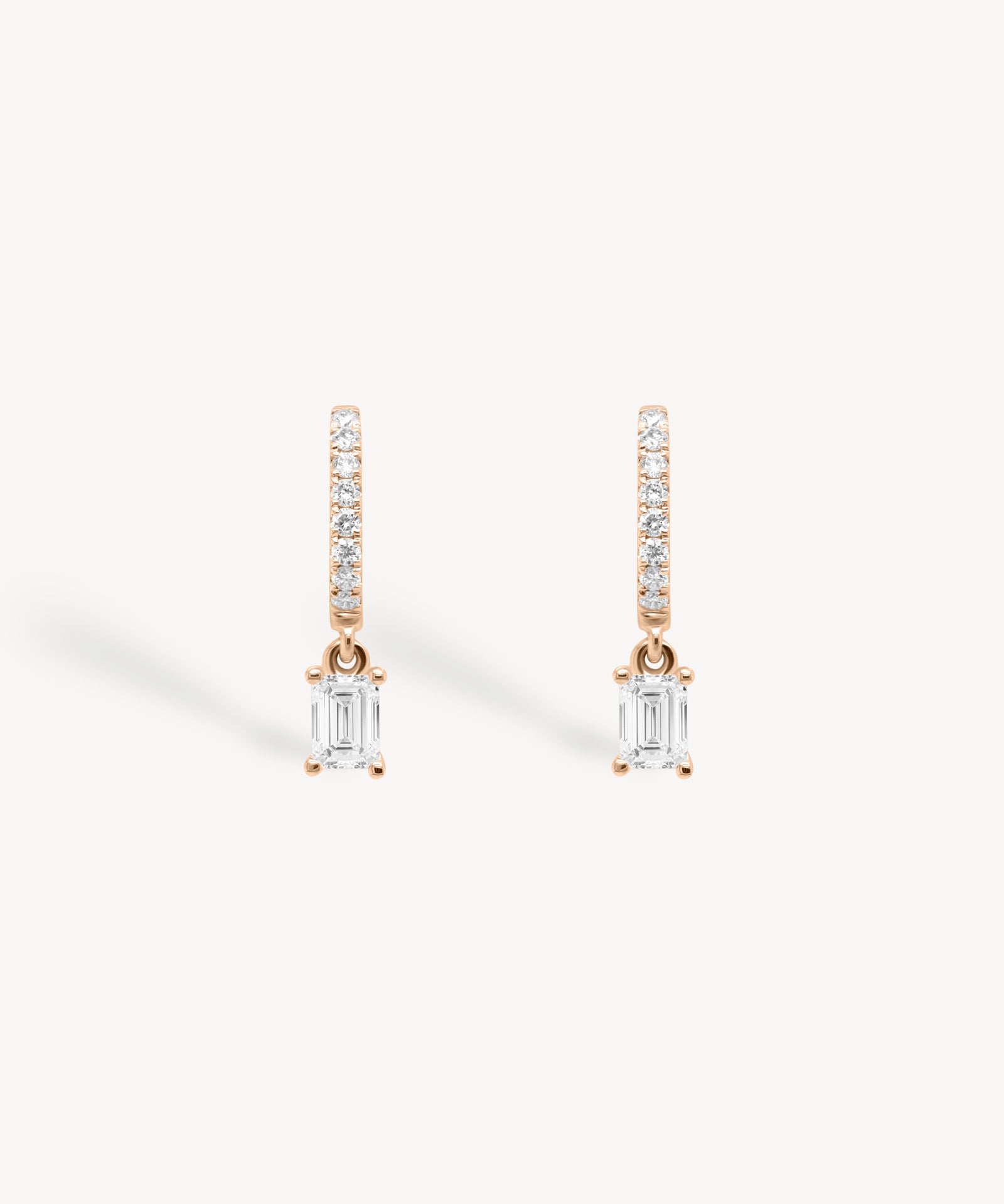 Mini Emerald Cut Diamond Huggie Drop Earrings
