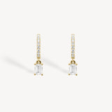 Mini Emerald Cut Diamond Huggie Drop Earrings