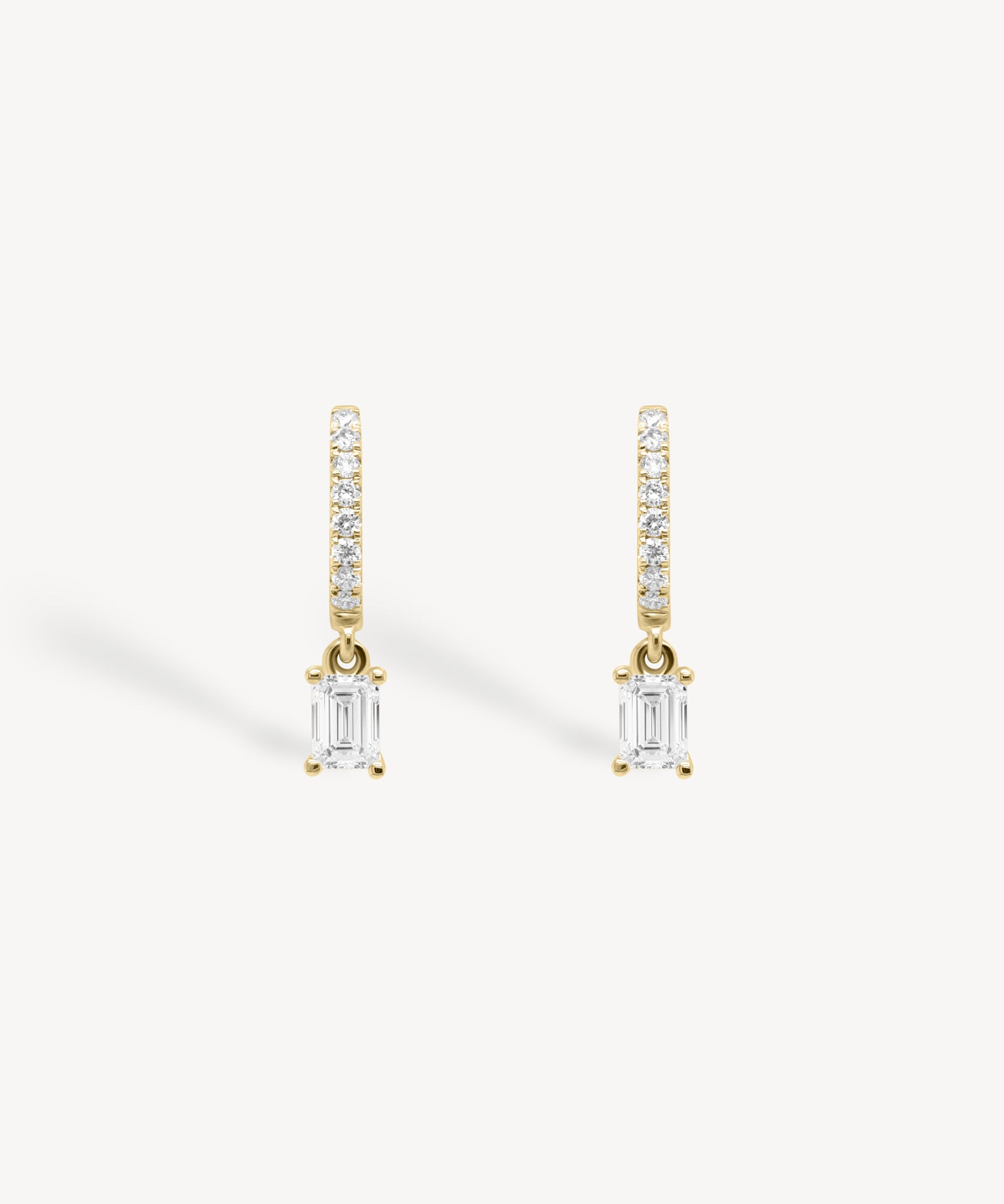 Mini Emerald Cut Diamond Huggie Drop Earrings