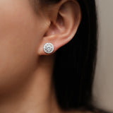 Round Cut Diamond Stud Earrings with Removable Halo