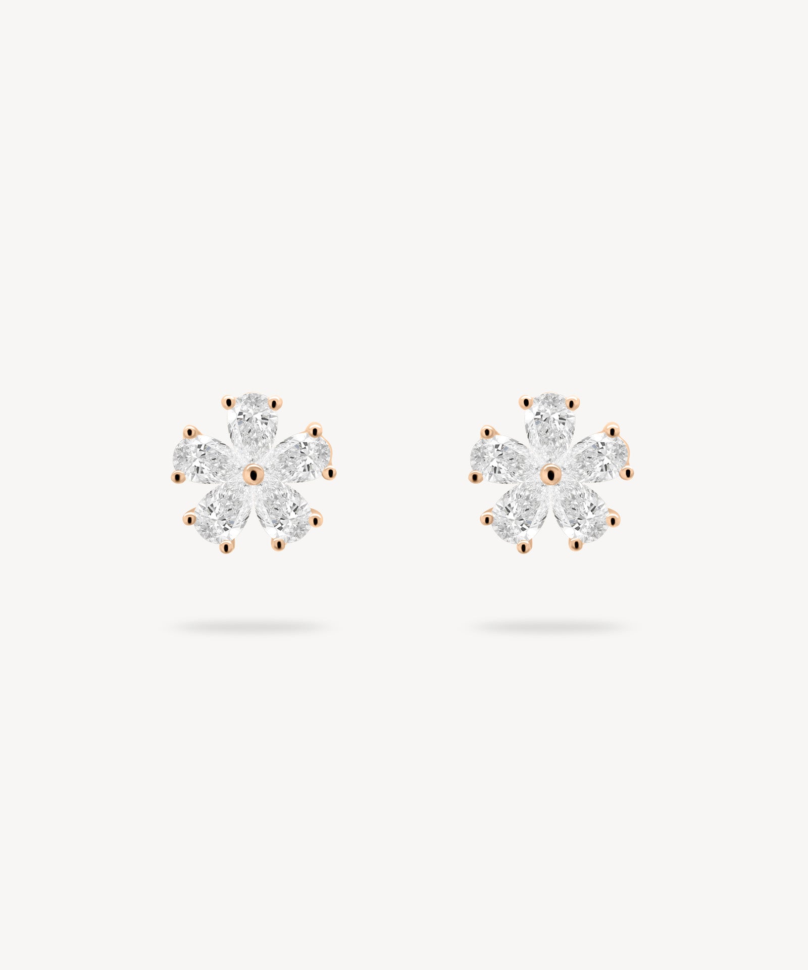 Five Petal Flower Diamond Stud Earrings