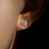 Round Diamond Halo Stud Earrings with Baguette Cut Halo
