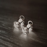 Round Diamond Halo Stud Earrings with Baguette Cut Halo