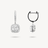 Cushion Cut Diamond Huggie Halo Drop Earrings