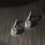 Cushion Cut Diamond Huggie Halo Drop Earrings