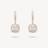 Cushion Cut Diamond Huggie Halo Drop Earrings