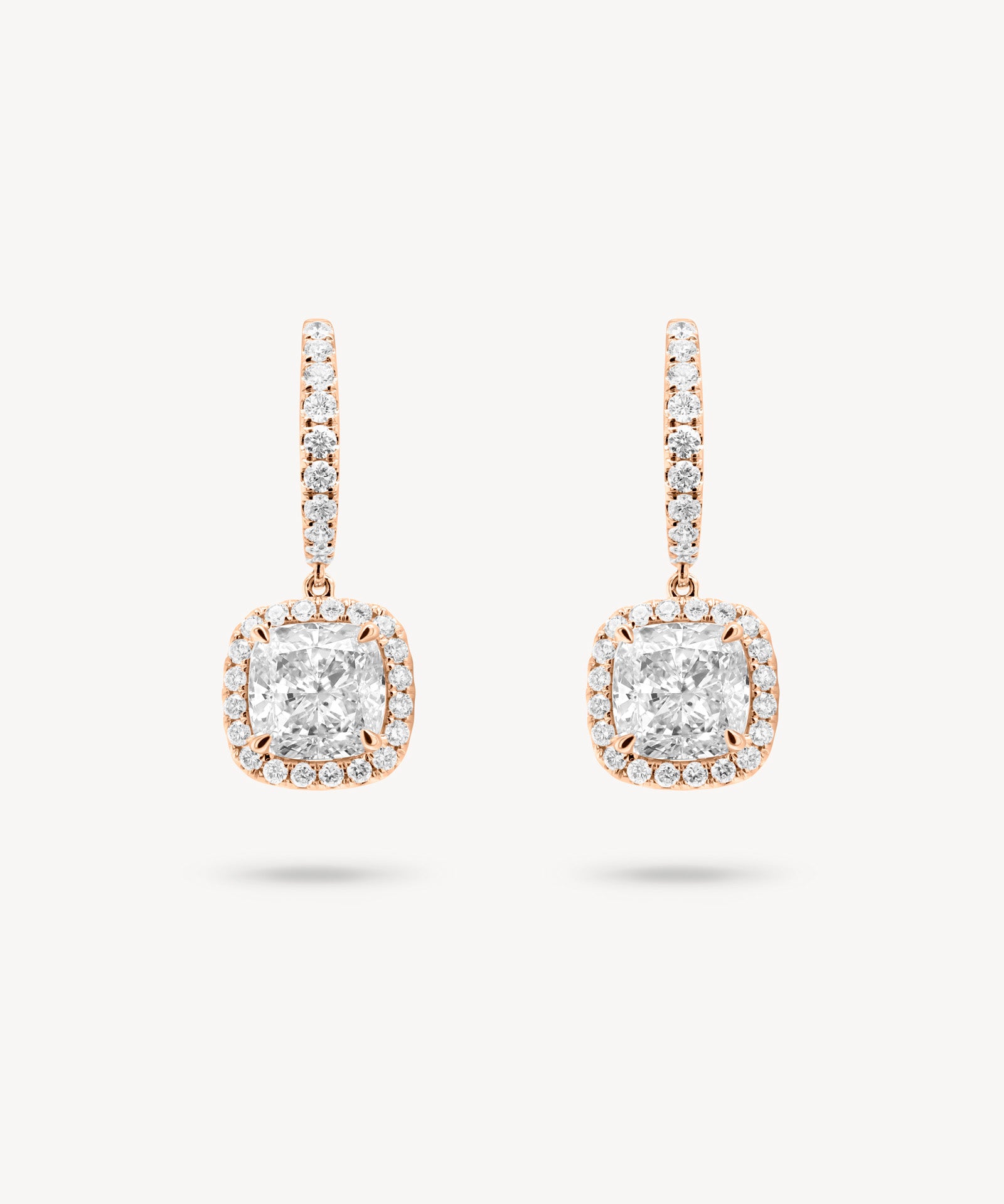 Cushion Cut Diamond Huggie Halo Drop Earrings