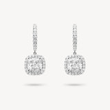 Cushion Cut Diamond Huggie Halo Drop Earrings